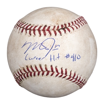 2014 Mike Trout Game Used, Signed, and "Career Hit #410" Inscribed OML Selig Baseball (MLB Authenticated)